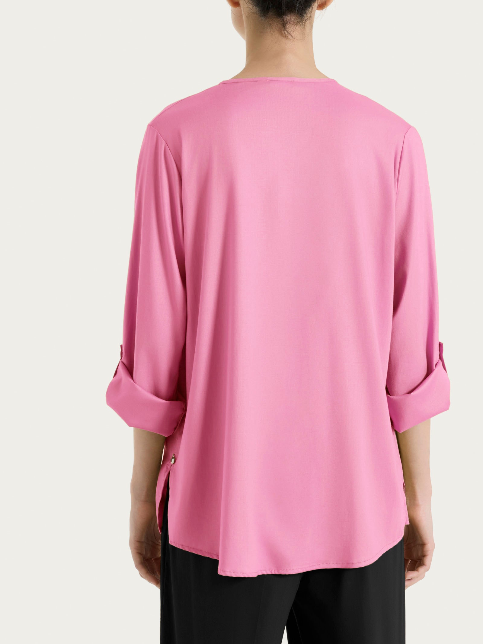 Ragno Voile Stretch Blusa Serafino Manica Risvoltabile Rosa viscosa elasticizzata