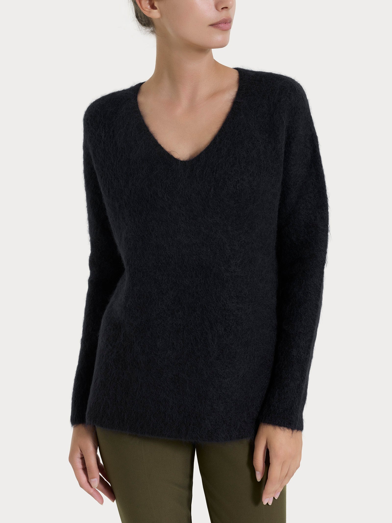 Ragno Alpaca Maglia Scollo V Nero Boxy Calda Taglie 1-7