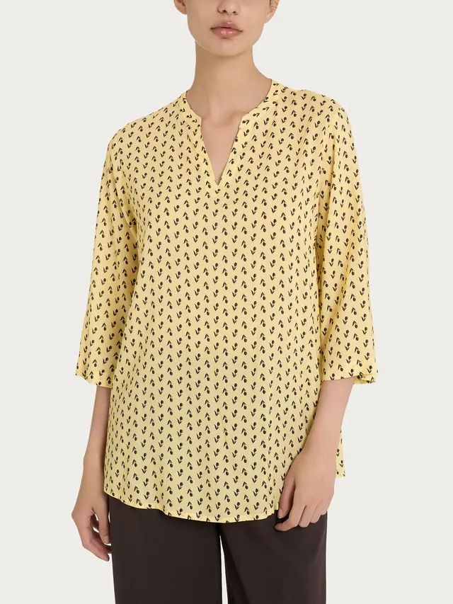 Ragno Ecoseta Blusa Scollo V Tulipani Giallo Chiaro