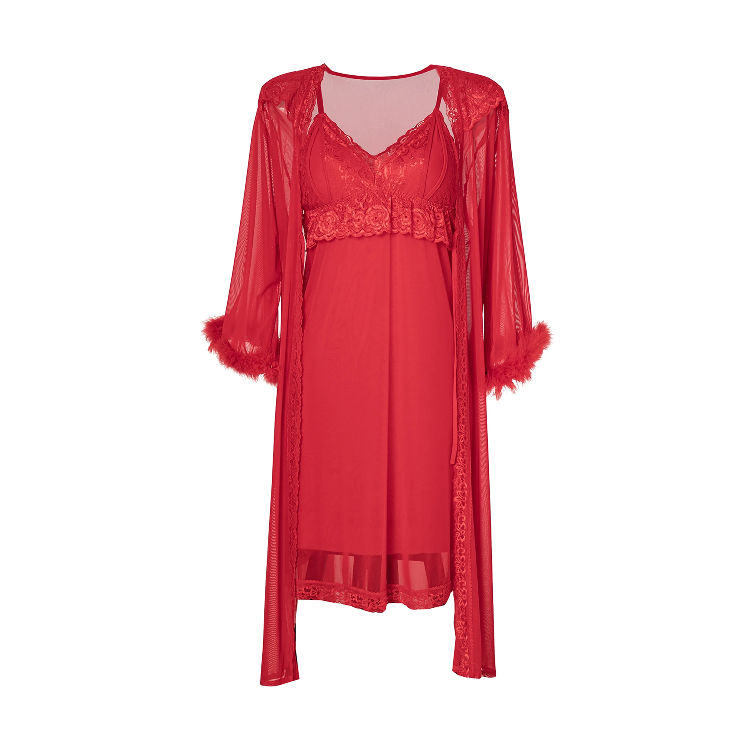 Maria Grazia Severi Ruby Red camicia notte pizzo rosso 2 pezzi