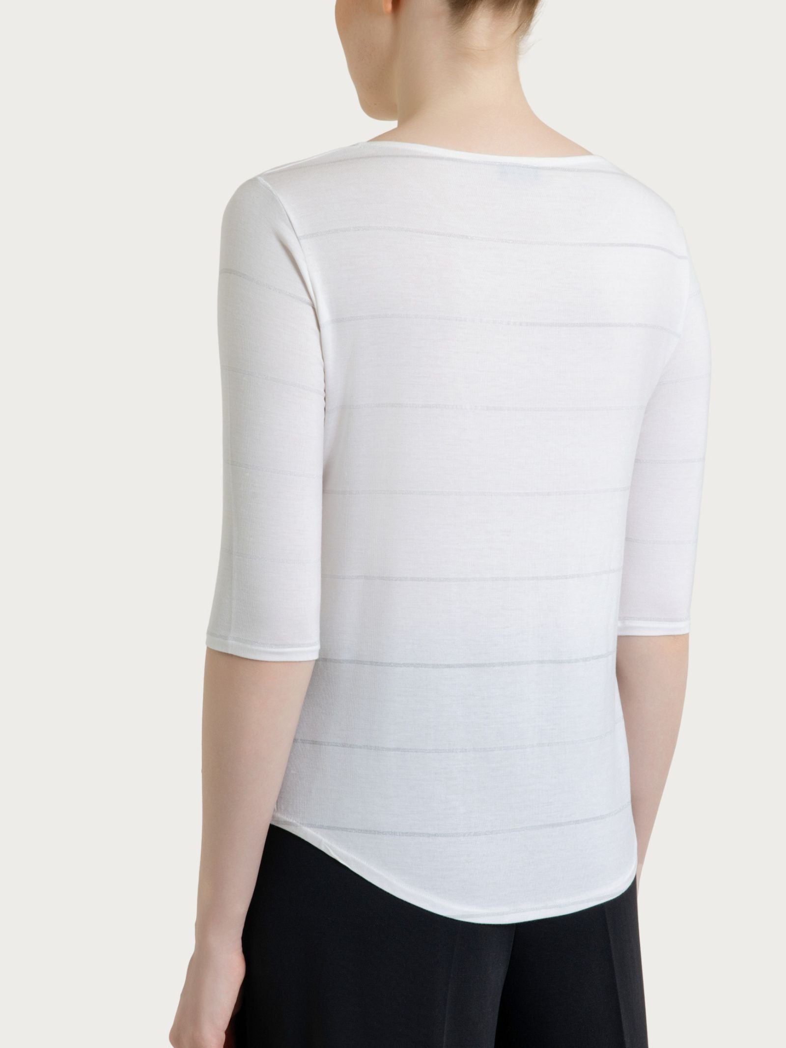 Ragno Summer Light Maglietta Girocollo 3/4 Bianco Micro Righe