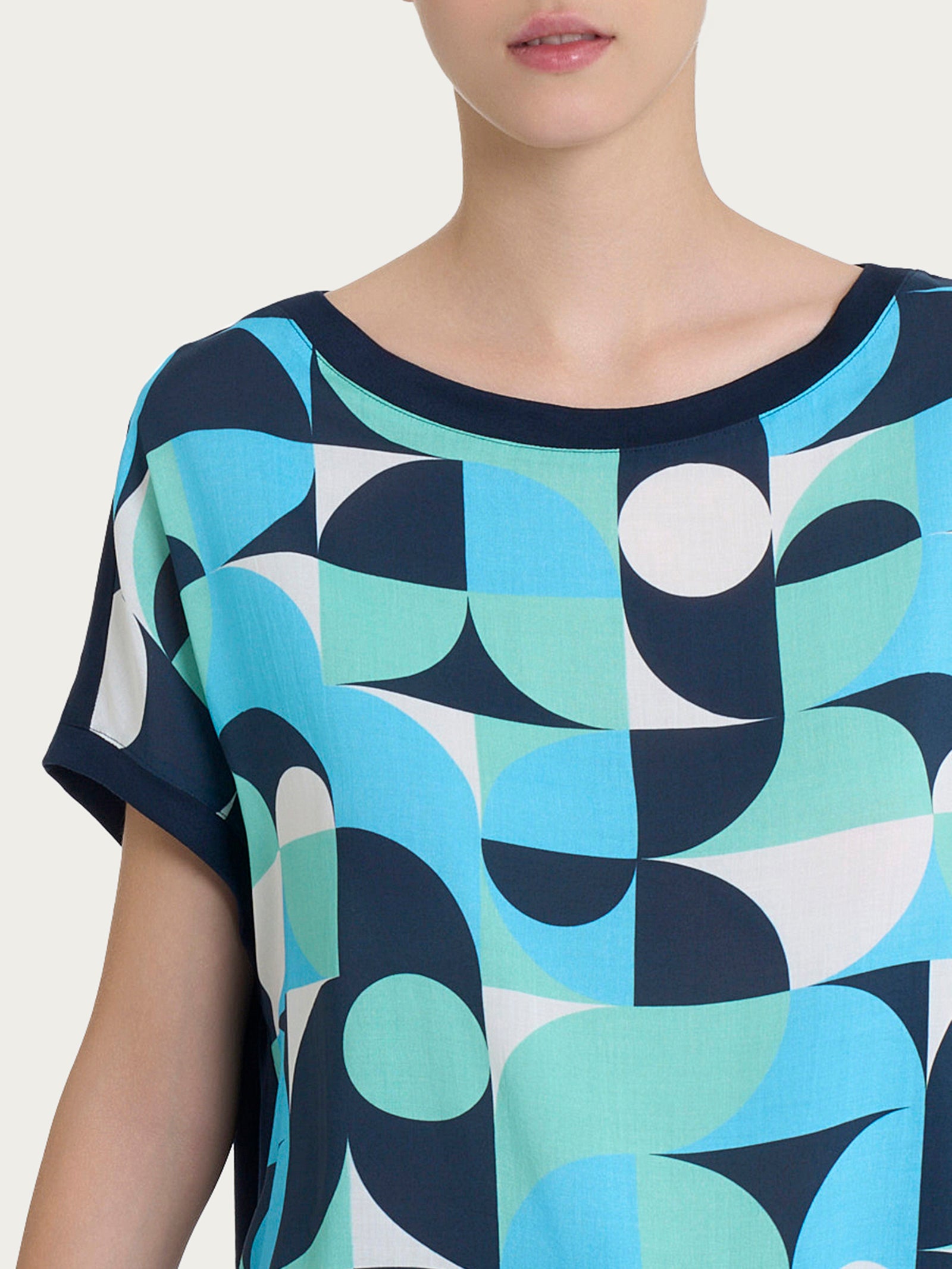 Ragno Viscosa Summer Maglietta Geometrica pool blue kimono