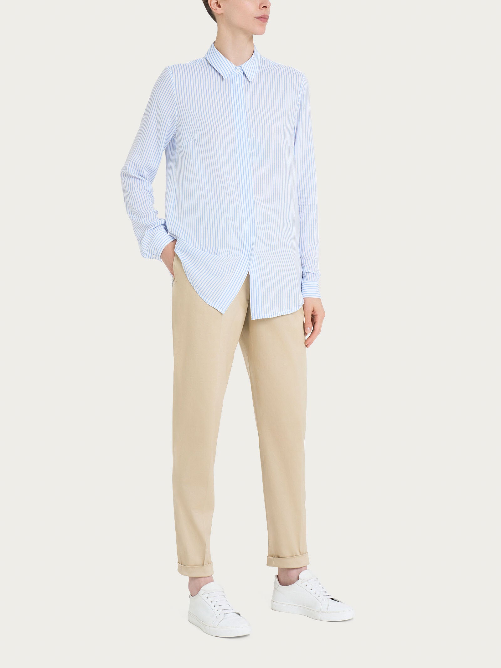 Ragno EcoSeta camicia manica lunga righe viscosa Lavender Lustre