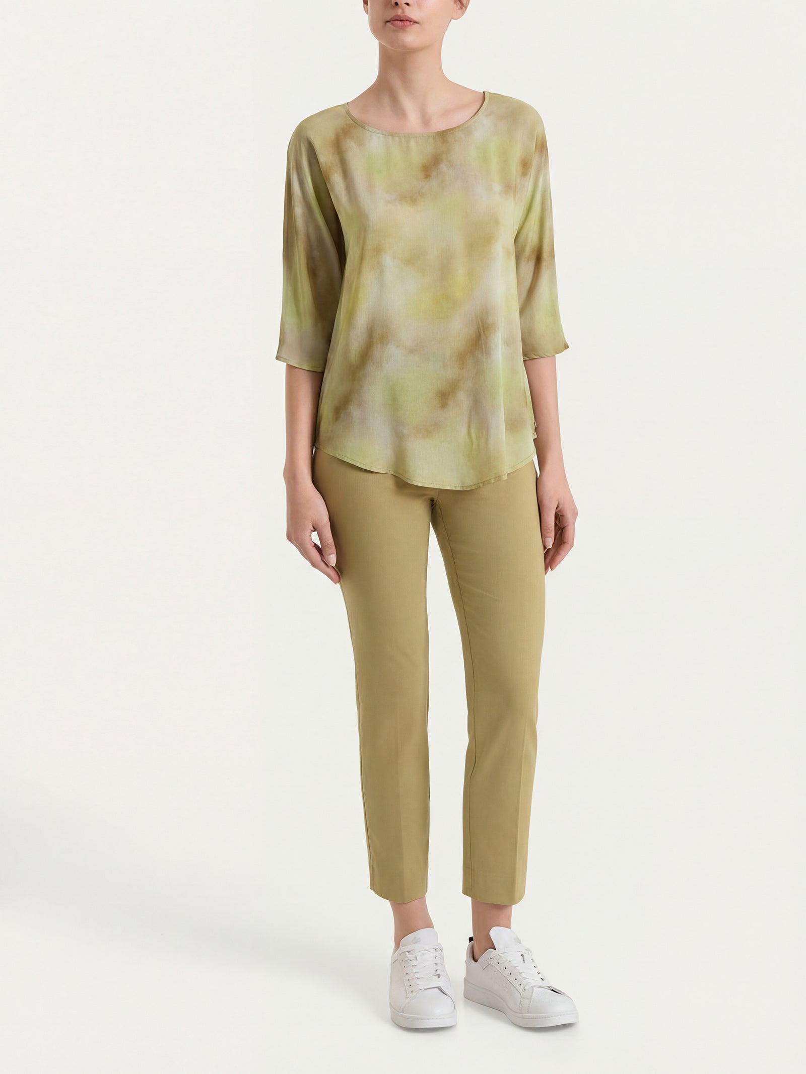 Ragno EcoSeta Blusa Donna Fantasia Khaki Viscosa Manica Kimono