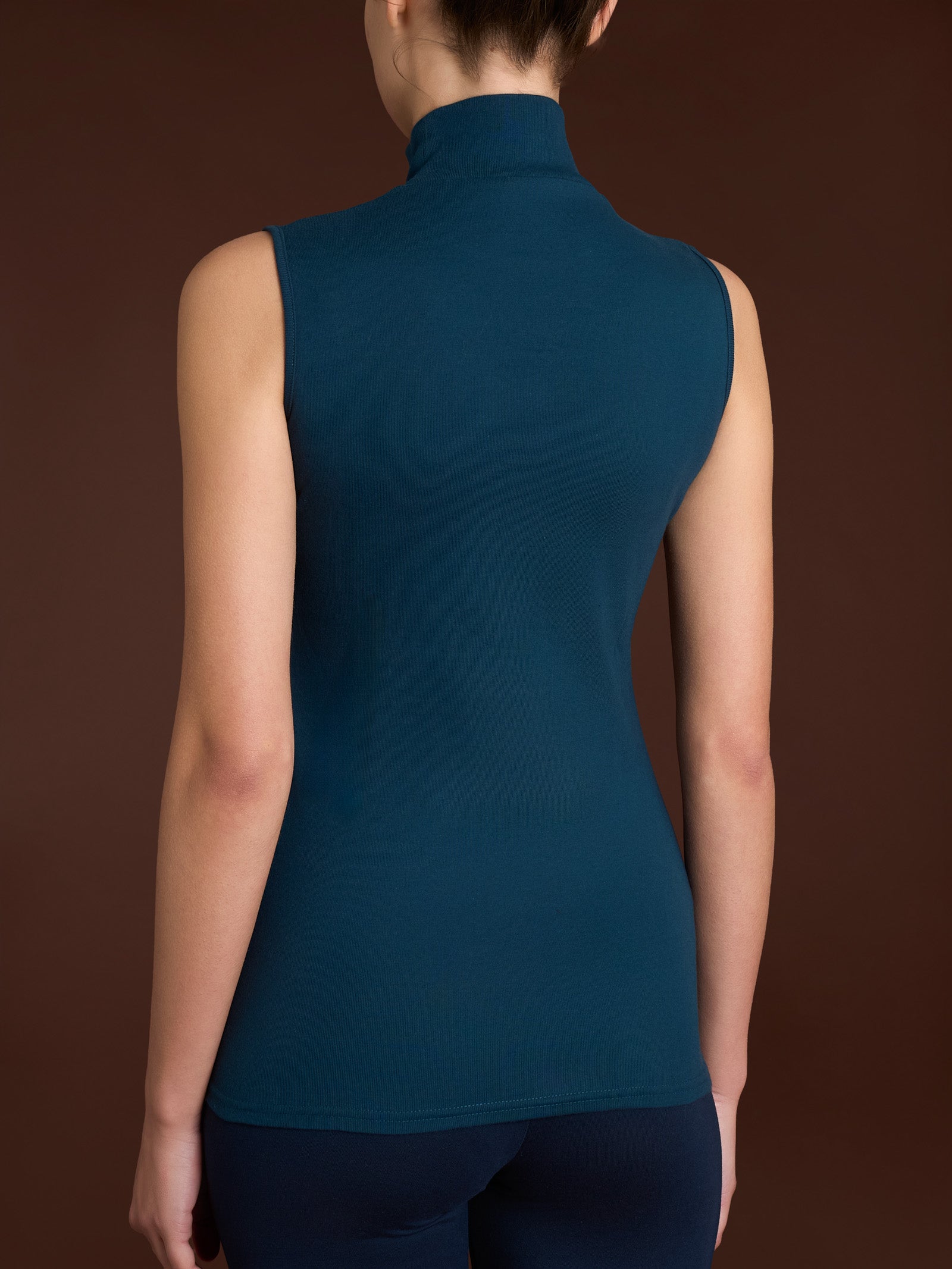 Ragno Thermo Cotton smanicato donna collo alto blu cotone