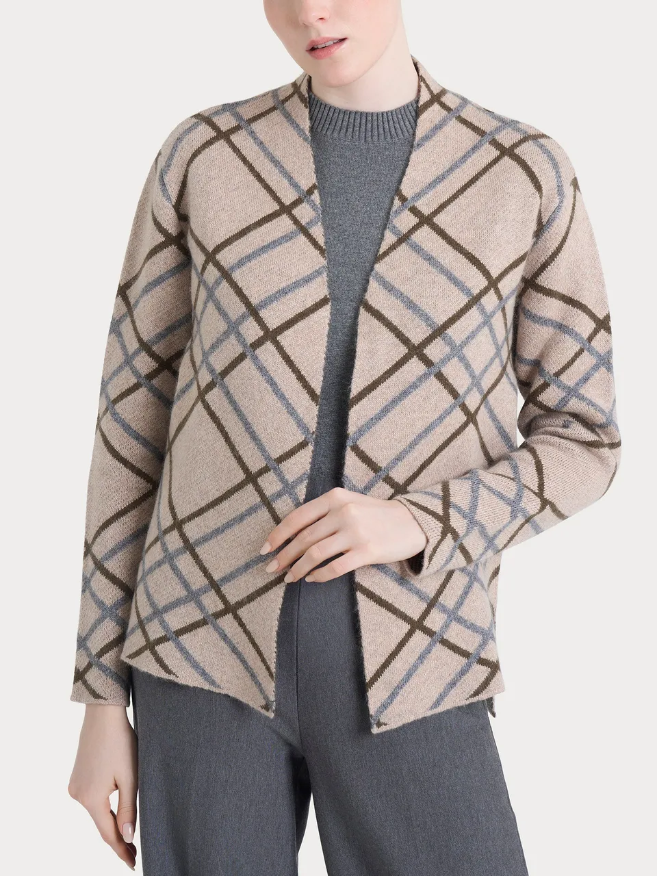 Ragno Natural Soft Cardigan Aperto Check Zenzero