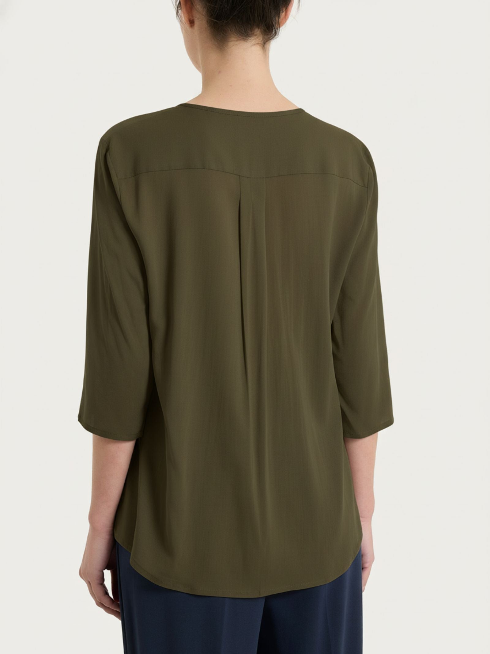 Ragno Voile Stretch blusa scollo V dark olive