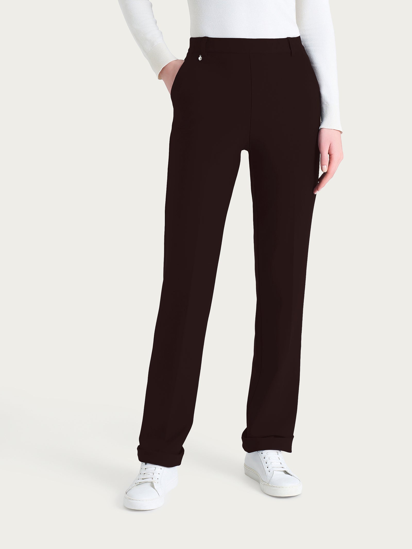 Ragno Compact pantalone donna ampio marrone tasche risvolto