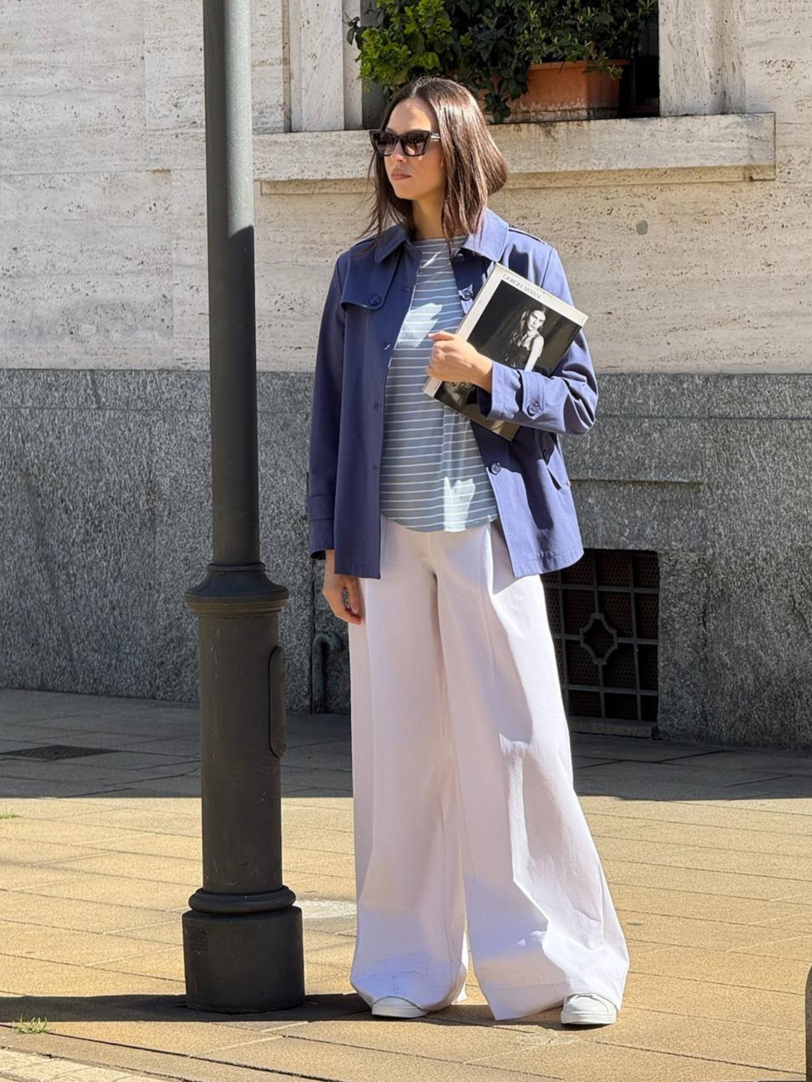 Ragno Compact Light Pantalone palazzo bianco tasche