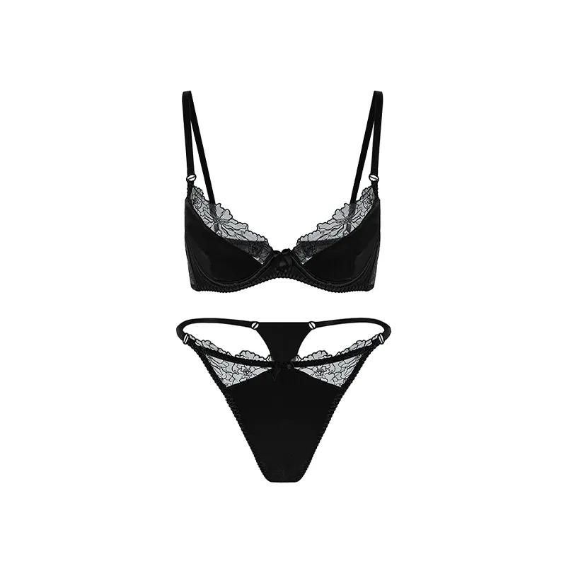 Maria Grazia Severi Satin Lace completo intimo nero raso e pizzo