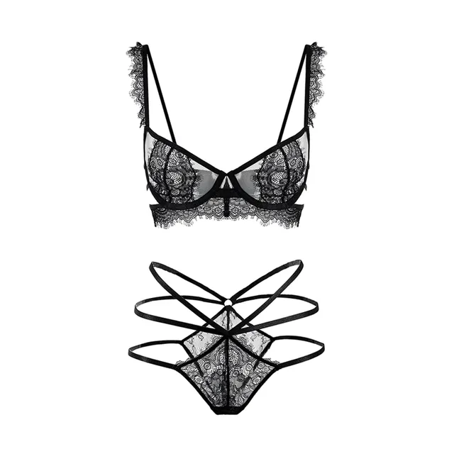 Maria Grazia Severi Set Intimo Pizzo Nero Strappy 2 Pezzi