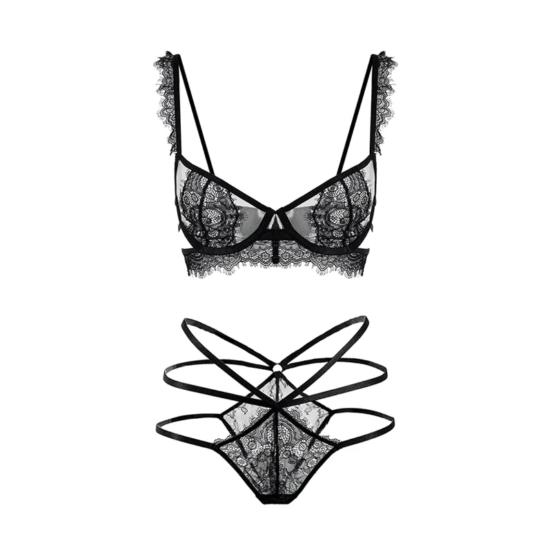 Maria Grazia Severi Set Intimo Pizzo Nero Strappy 2 Pezzi