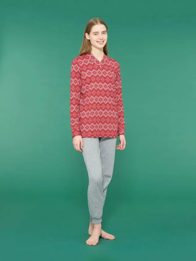 Ragno Pigiama natalizio scollo a V donna fantasia salsa interlock