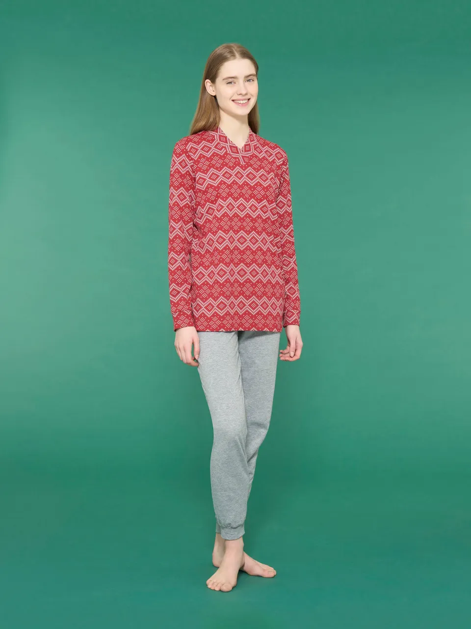 Ragno Pigiama natalizio scollo a V donna fantasia salsa interlock
