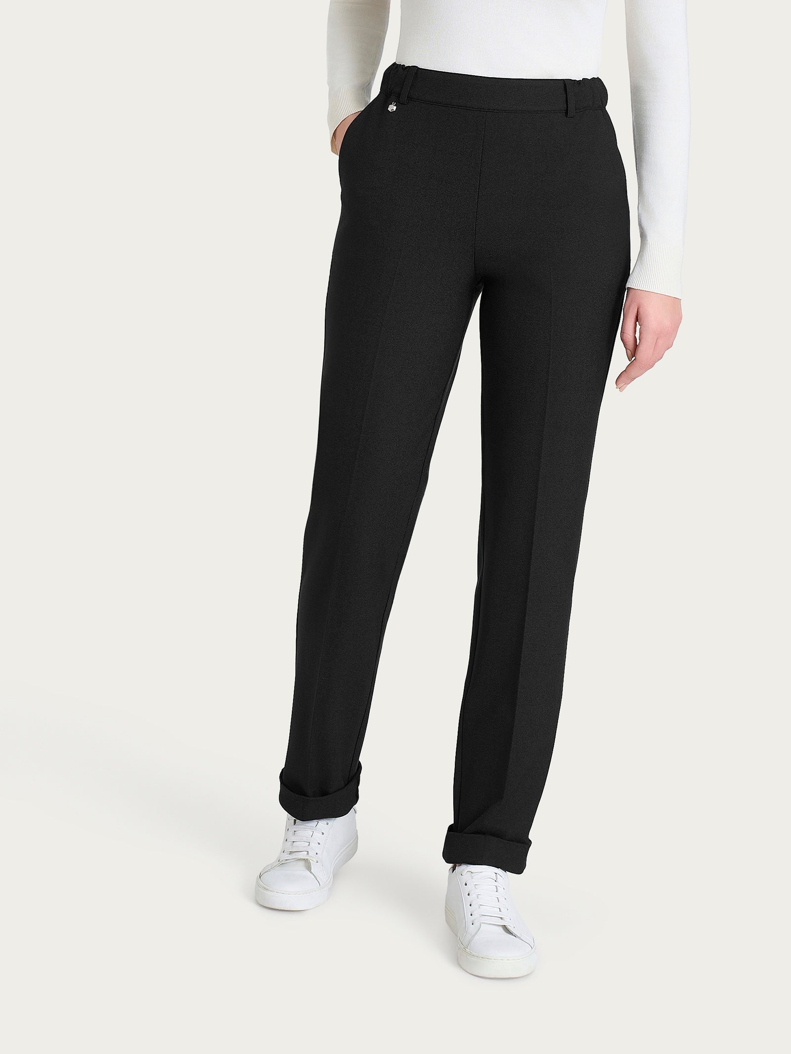 Ragno Pantalone Dritto Tasche Donna Nero Flannel Twill