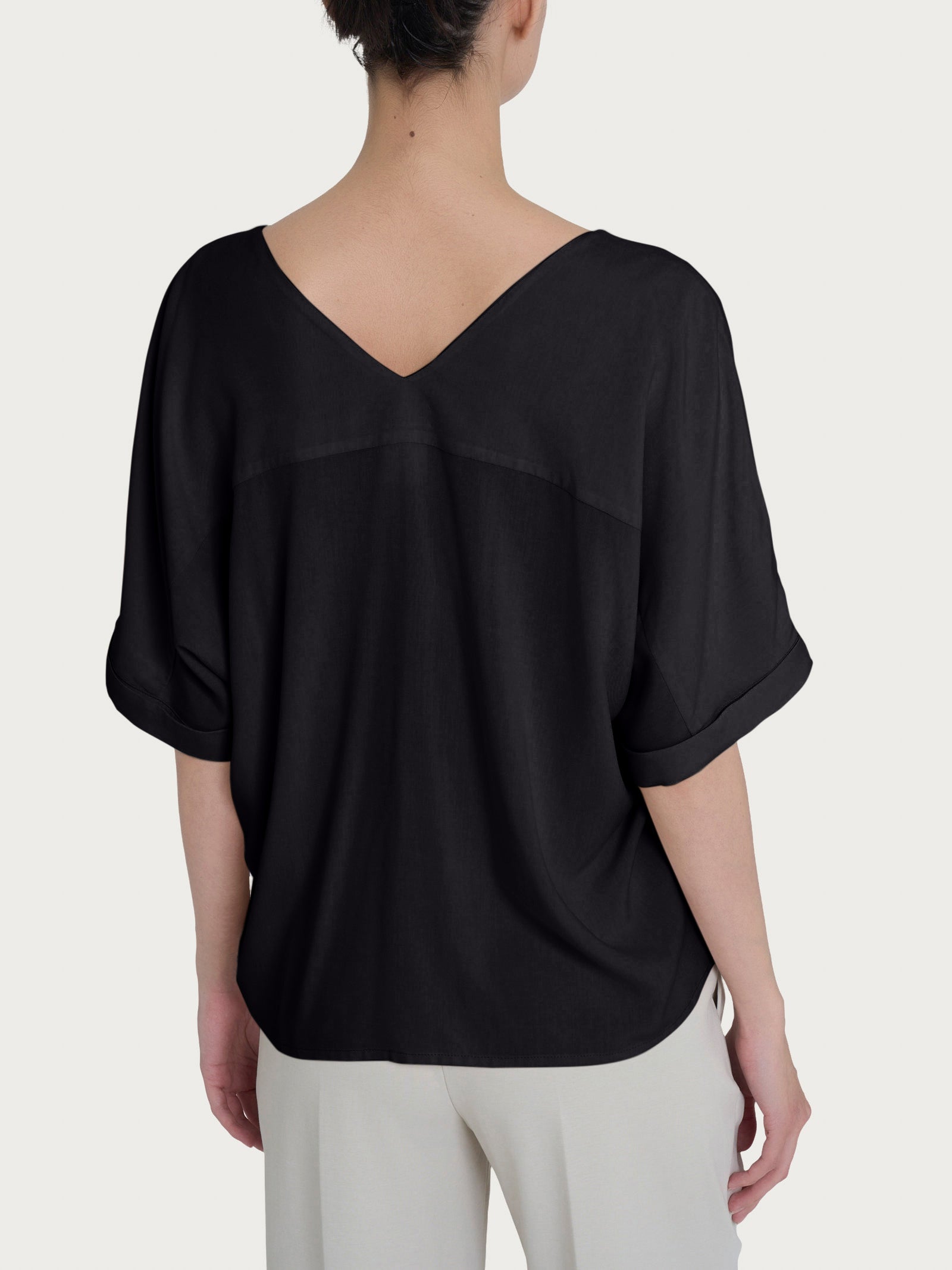 Ragno EcoSeta Blusa Scollo V Kimono Nera Viscosa