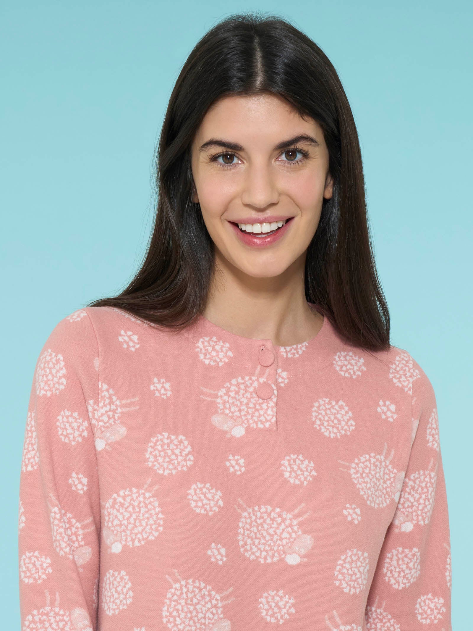 Ragno Cotton Eco Pile Pigiama Serafino Donna Fant.Pesco Caldo