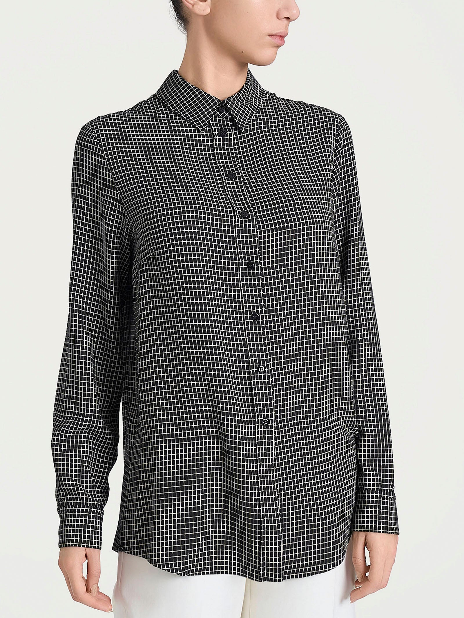 Ragno EcoSeta micro check camicia nero viscosa
