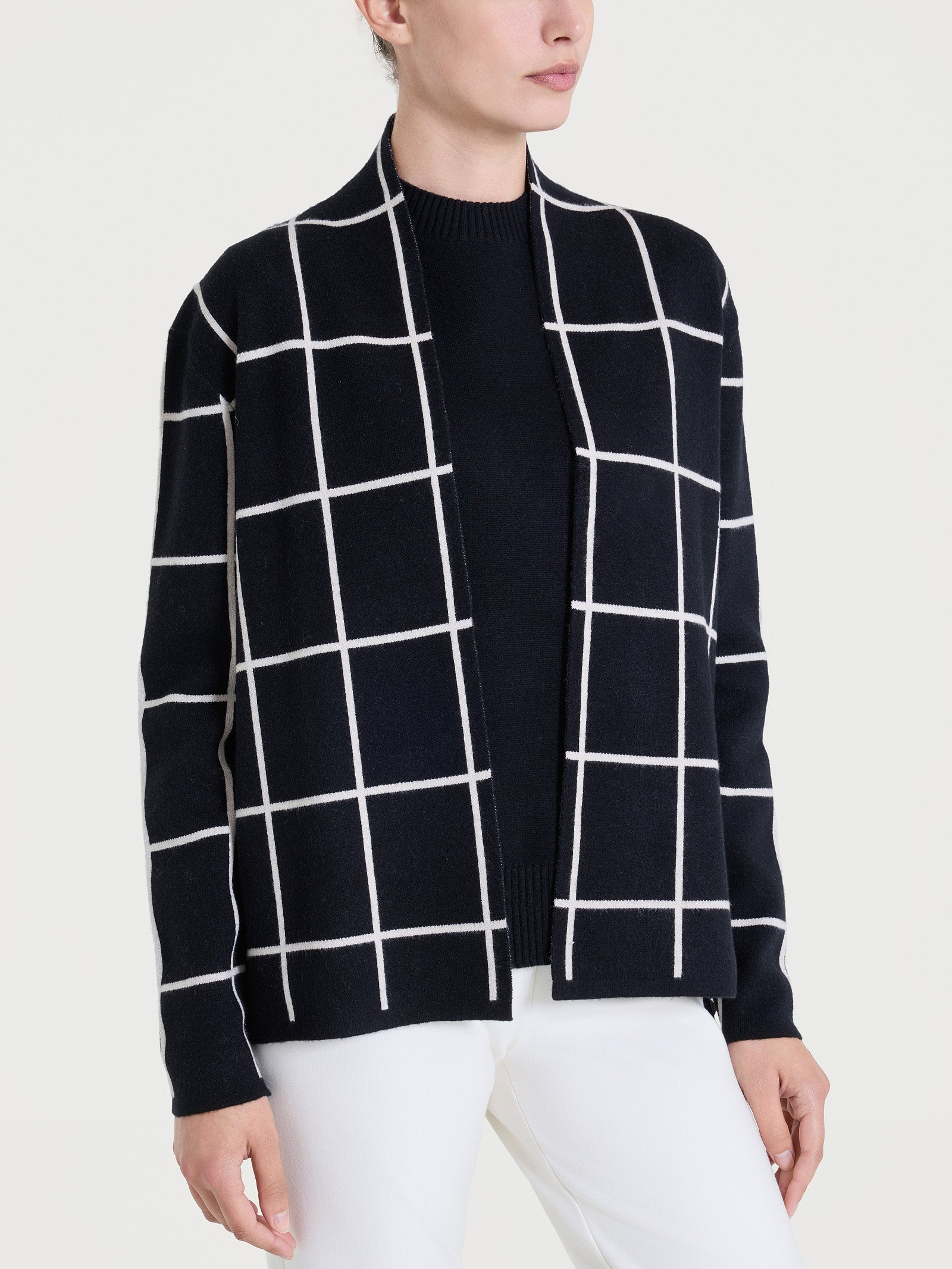 Ragno Super Soft Cardigan Aperto Check Nero Boxy