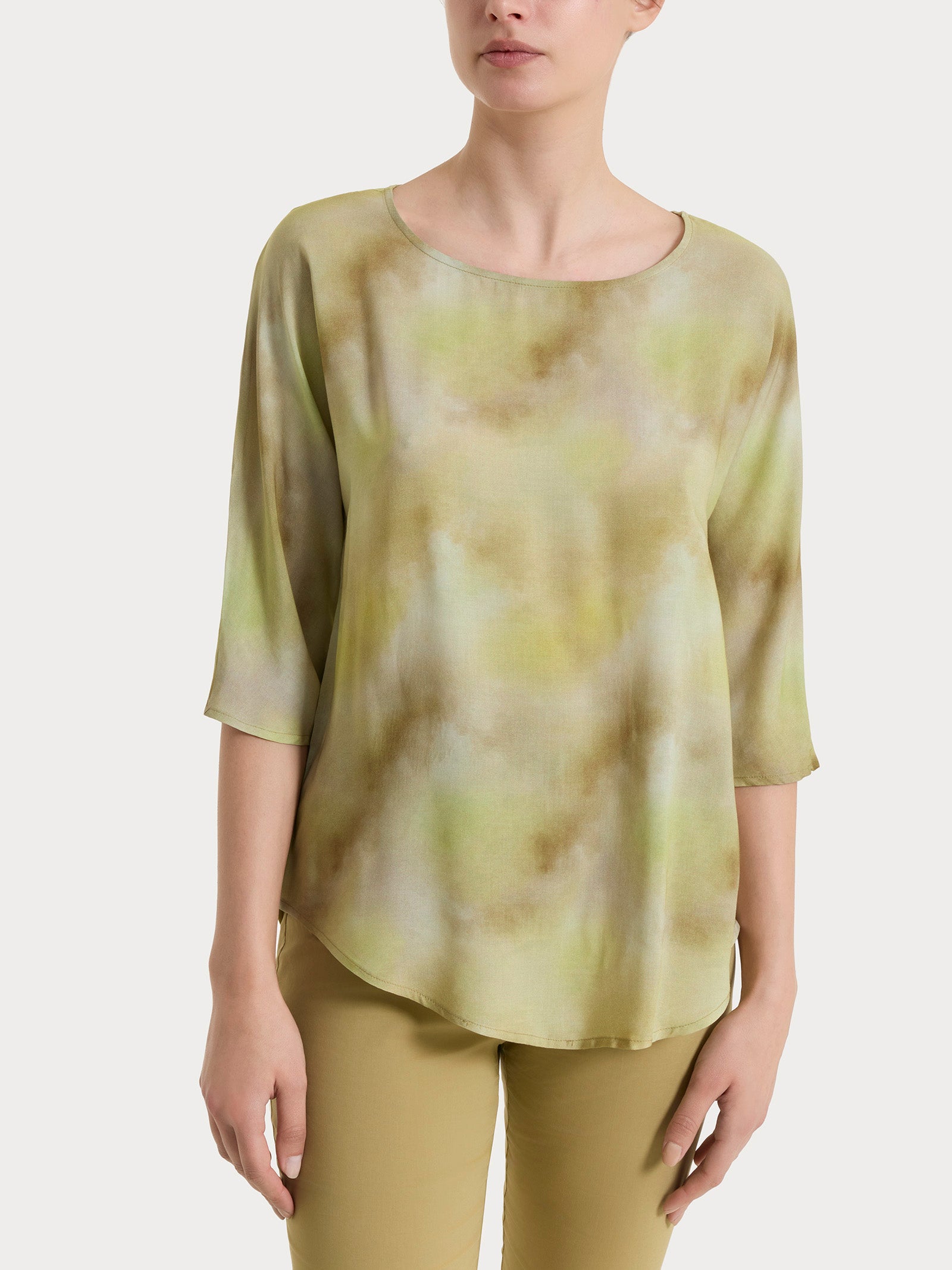 Ragno EcoSeta Blusa Donna Fantasia Khaki Viscosa Manica Kimono