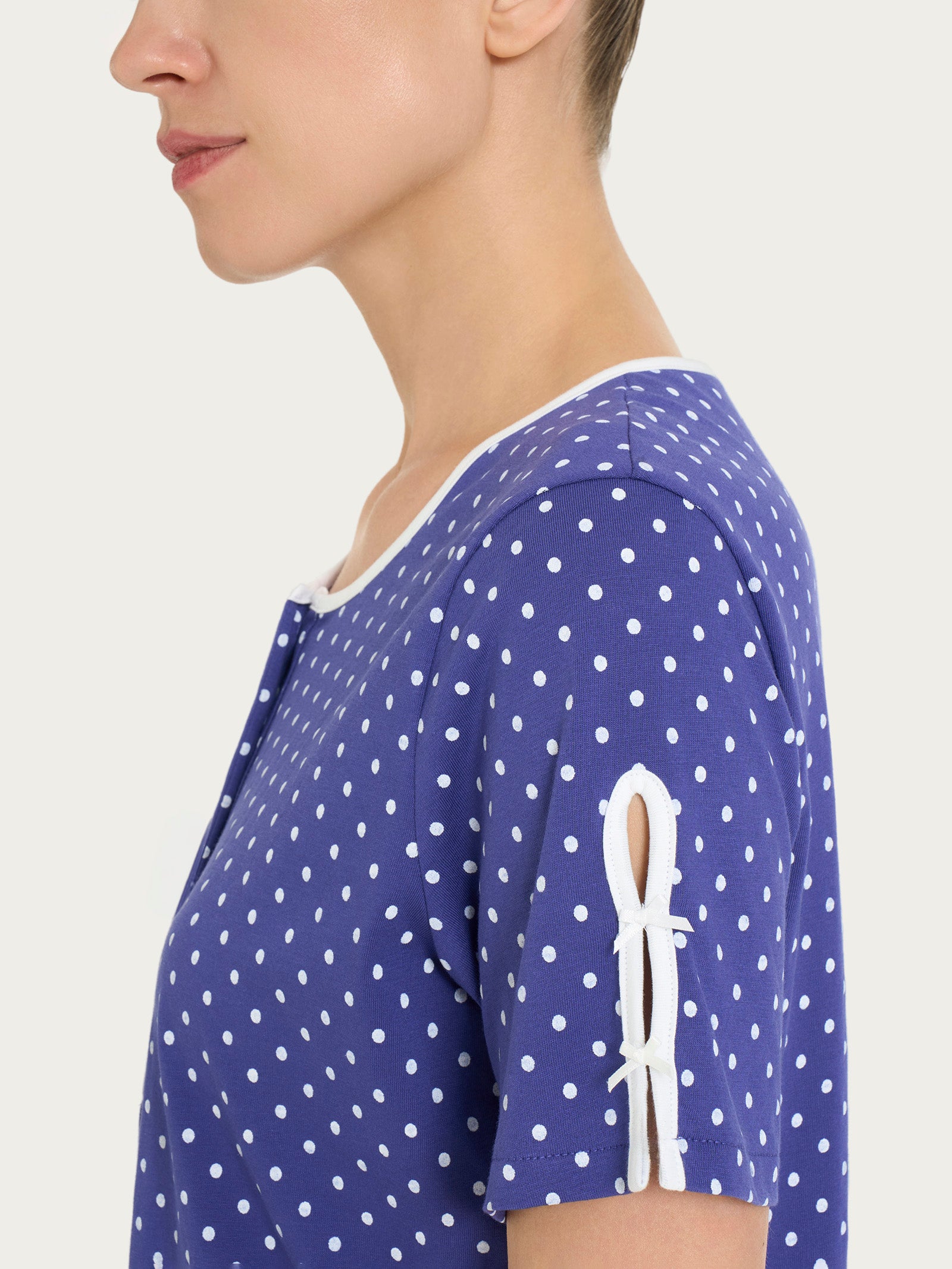 Ragno Jersey Cotone camicia notte pois blu Navy
