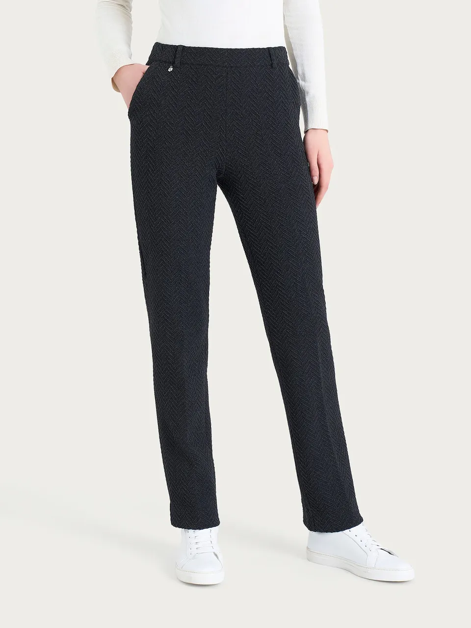 Ragno Eco Jacquard Oscuro pantalone dritto donna nero