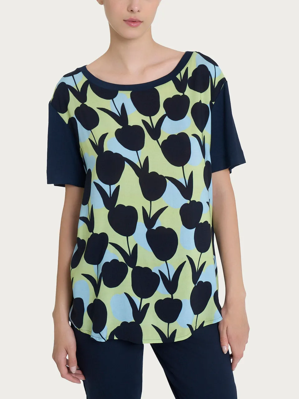 Ragno Viscosa Summer t-shirt scollo barca Shadow Lime fantasia