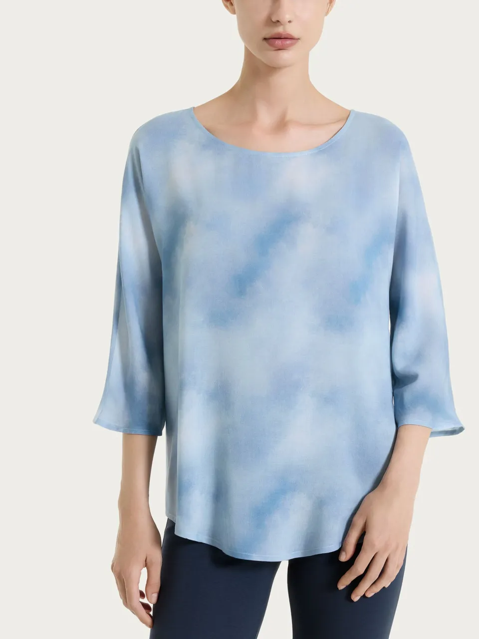 Ragno EcoSeta Blusa 3/4 viscosa Blue Fog manica kimono