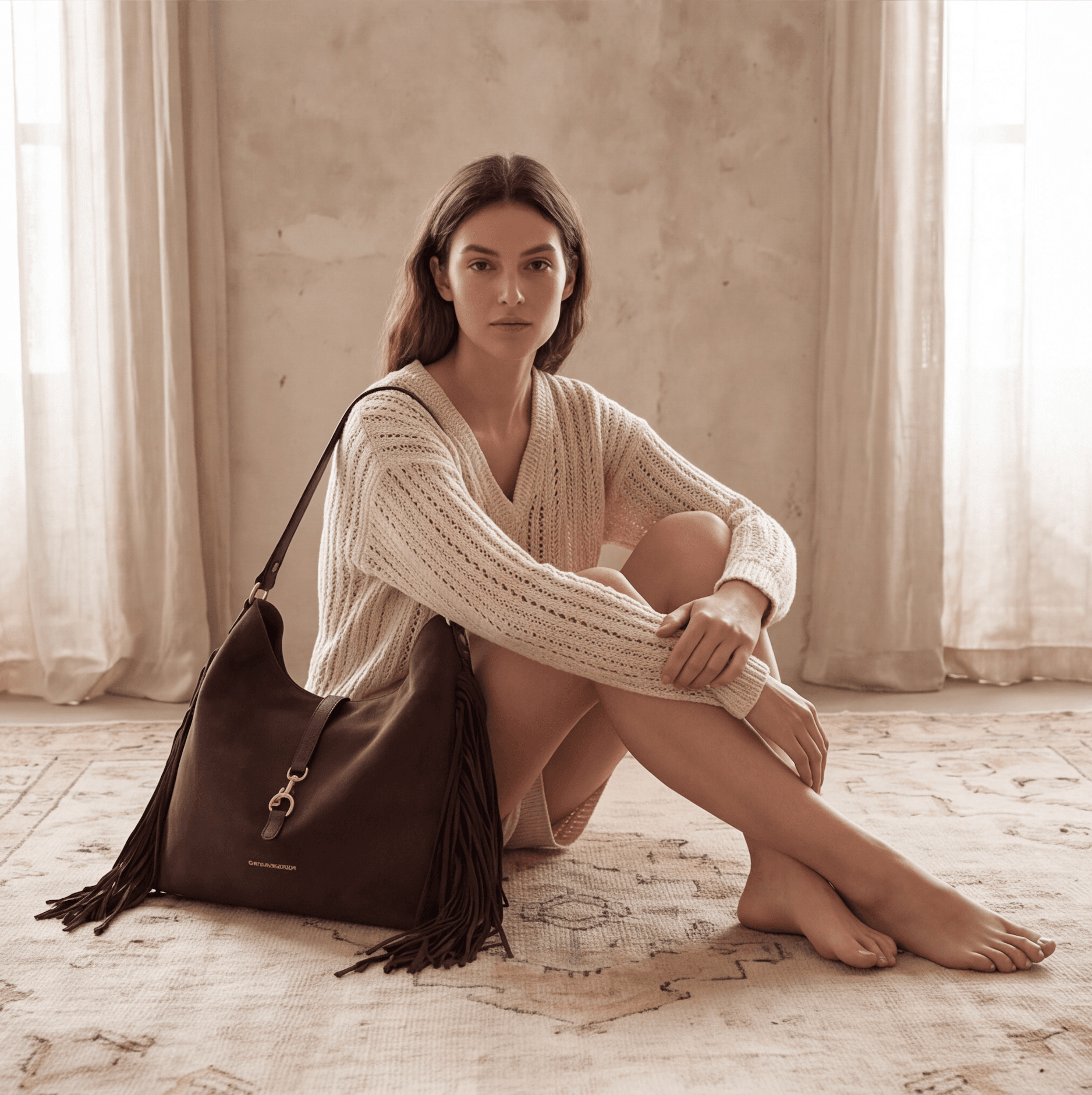 Maria Grazia Severi D8870 borsa hobo frange marrone tracolla