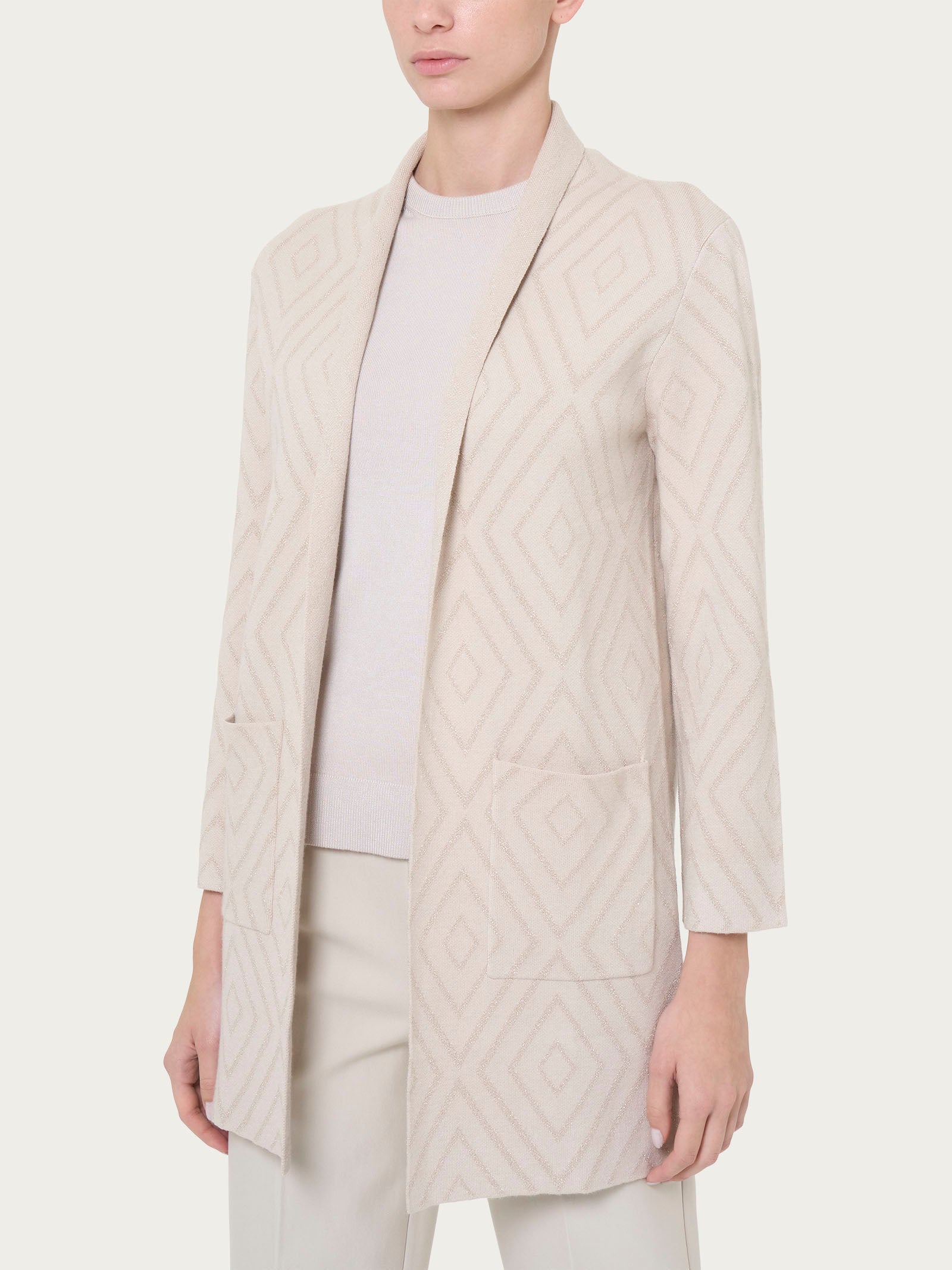 Ragno Four Seasons Cardigan Lungo Aperto Champignon Rombi