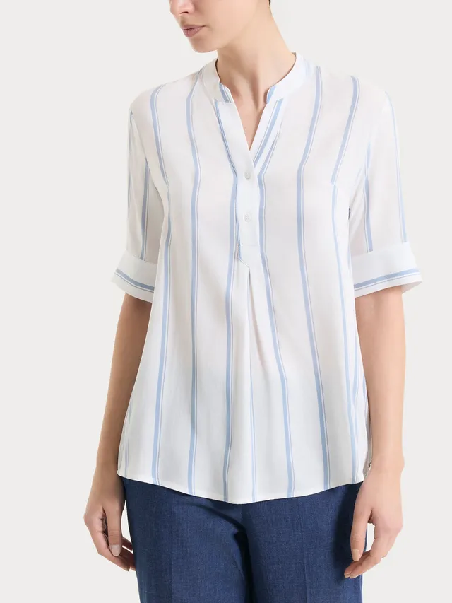 Ragno EcoSeta blusa righe manica corta Dusty Blue viscosa