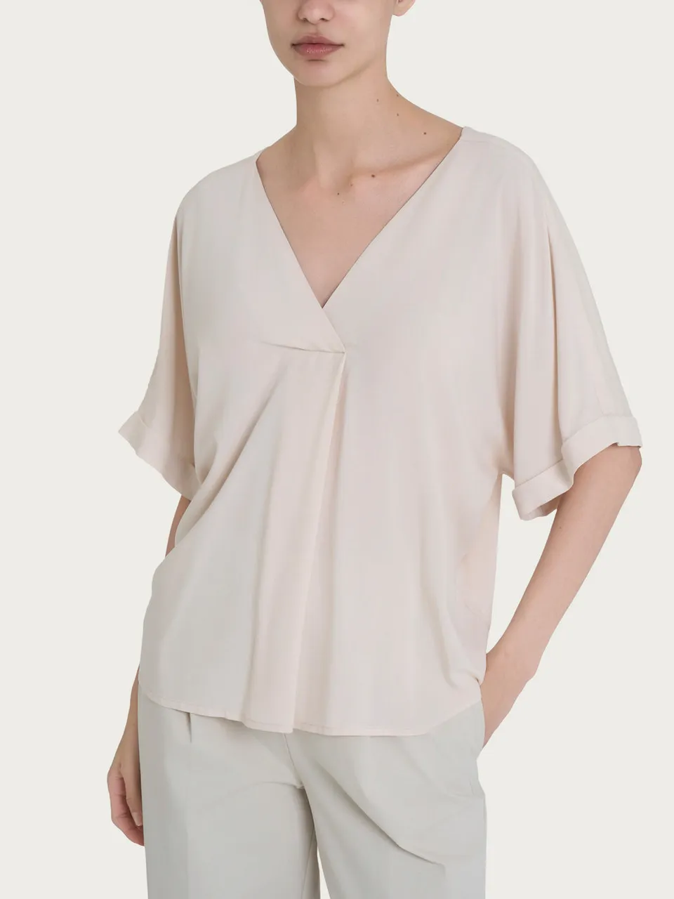 Ragno EcoSeta camicia scollo V donna manica kimono champignon
