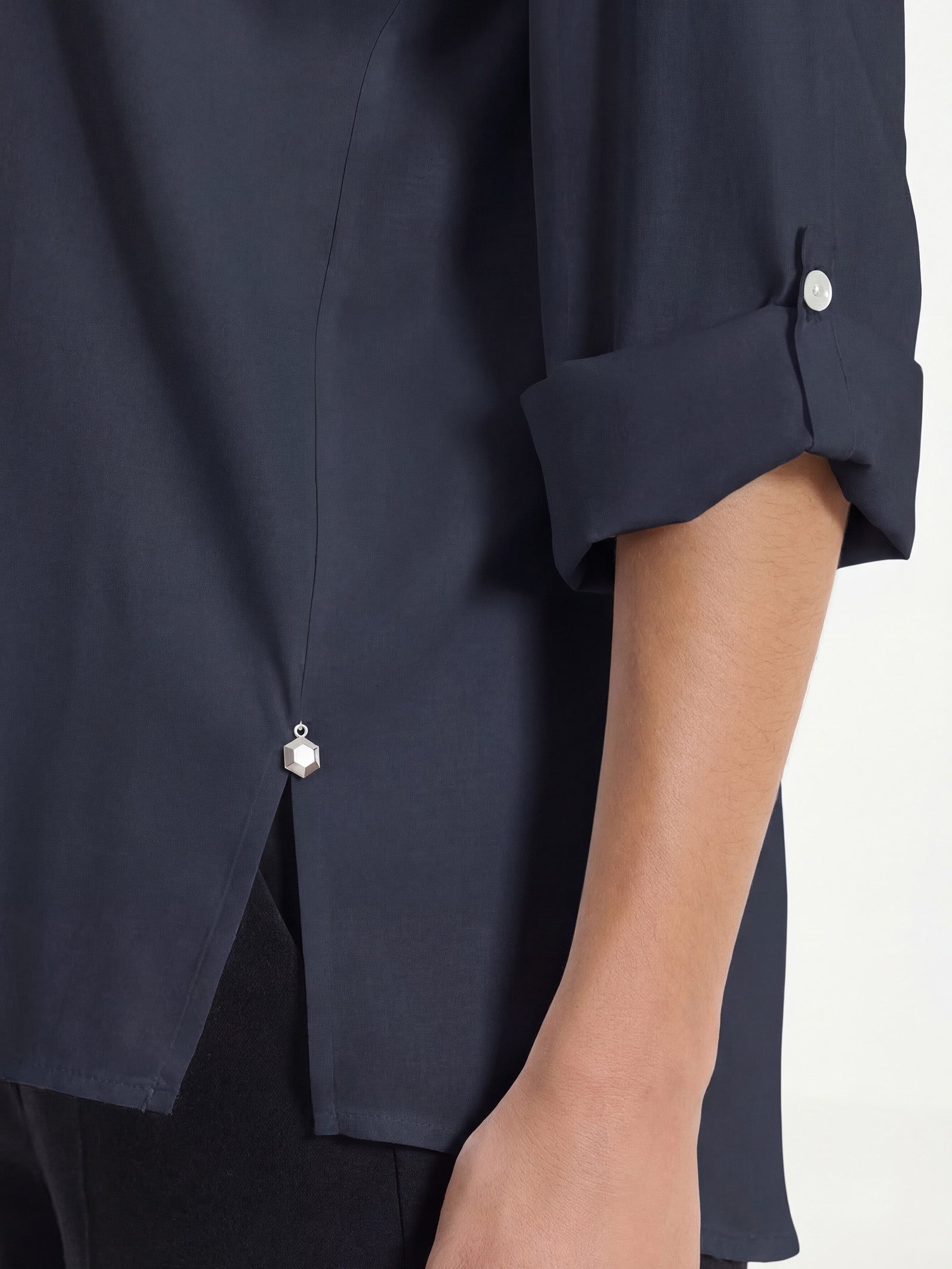 Ragno Voile Stretch Camicia Manica Risvoltabile Bleu