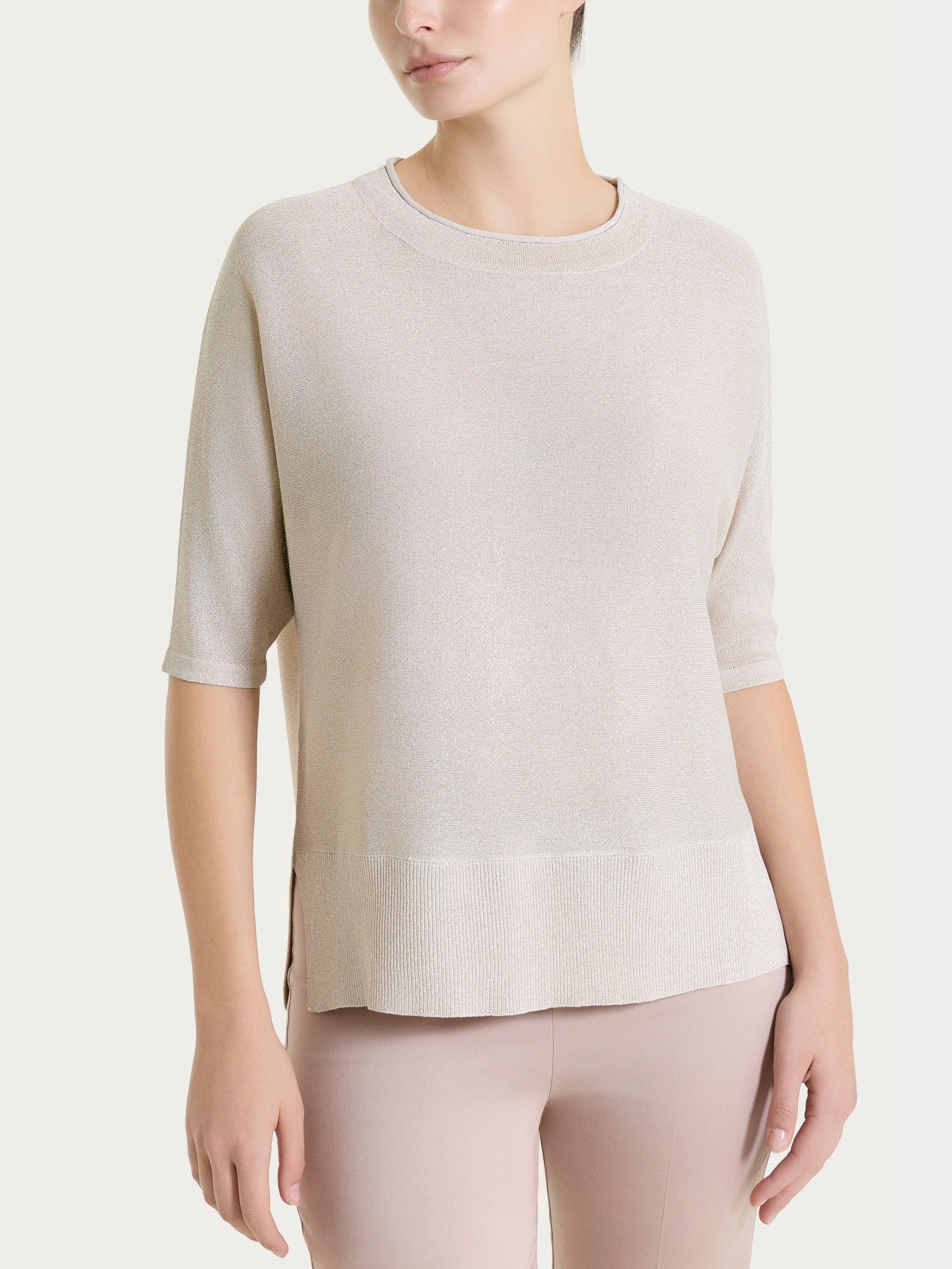 Ragno Maglia Manica Pipistrello Crepe Lurex Lilac Ash barchetta