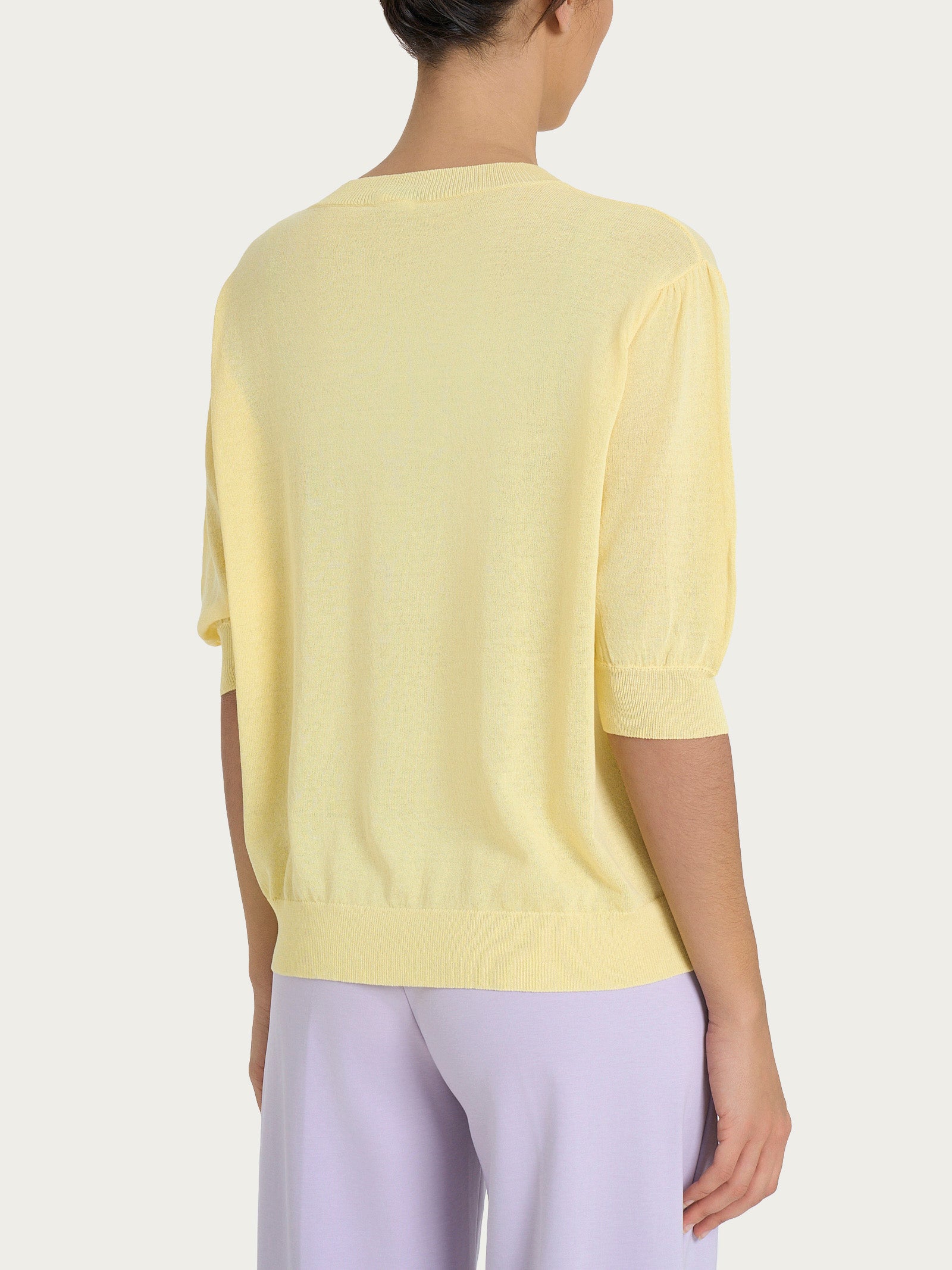 Ragno Maglia Girocollo Manica Palloncino Crêpe Pale Banana