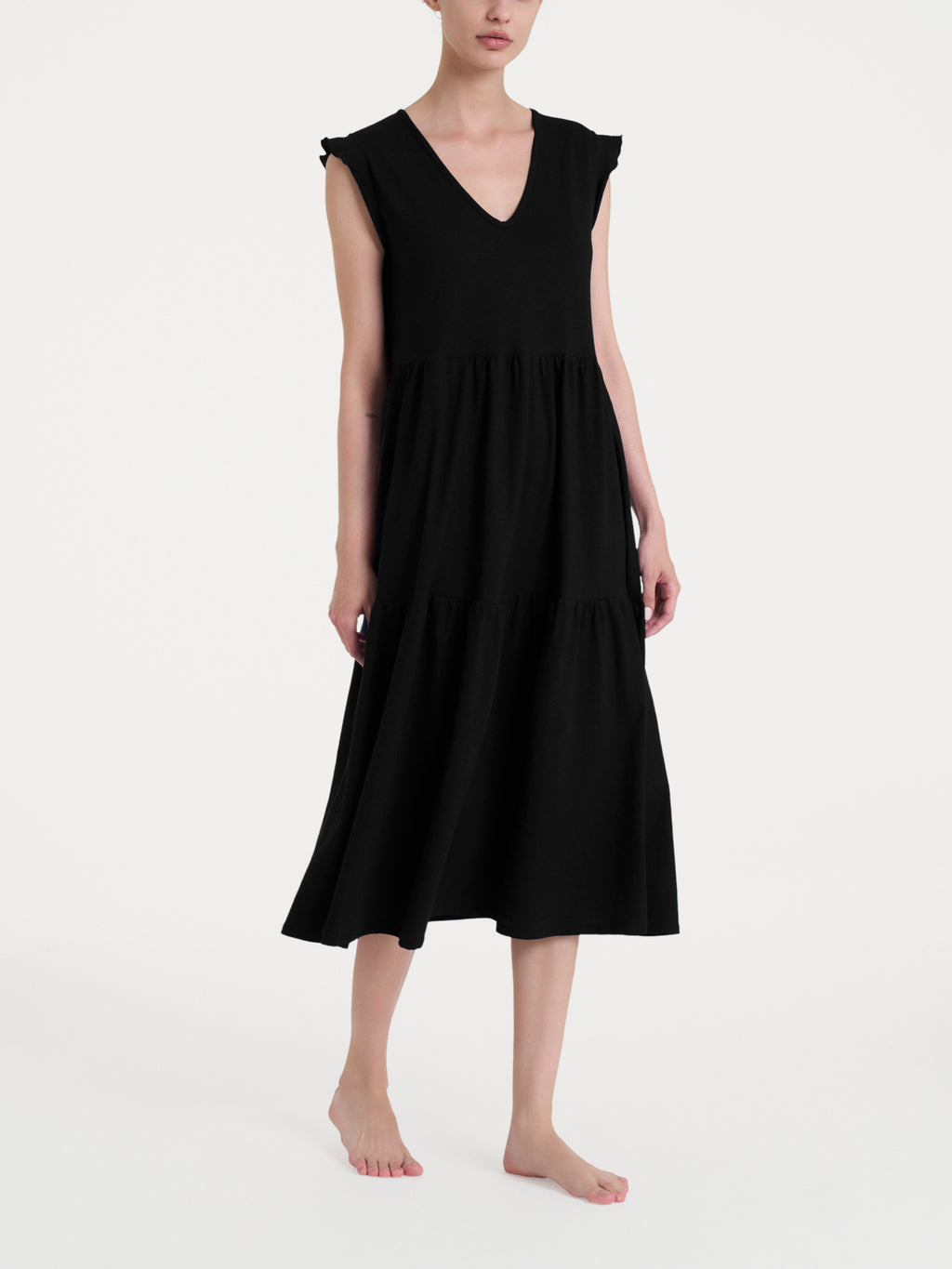 Ragno Jersey di Cotone vestito donna Nero scollo V