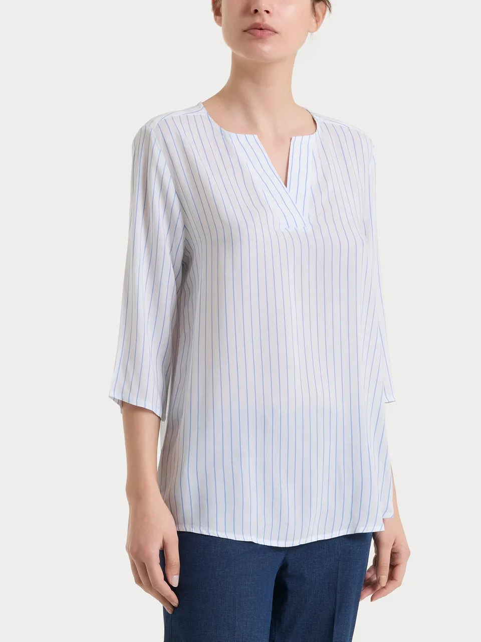 Ragno EcoSeta Blusa righe Bel Air Blue manica 3/4