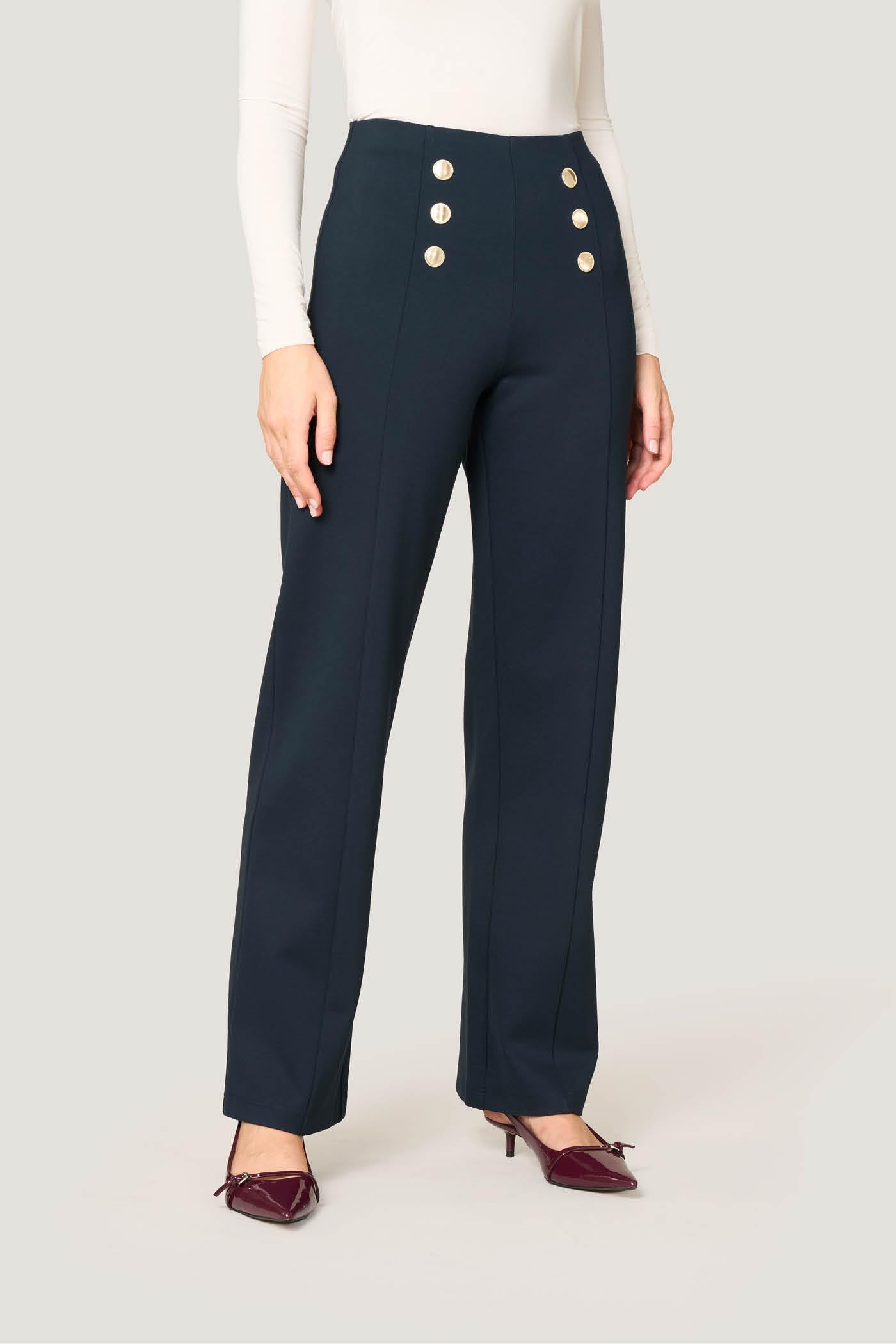 Goldenpoint Wide Leg Pantaloni Viscosa Bottoni Svasati