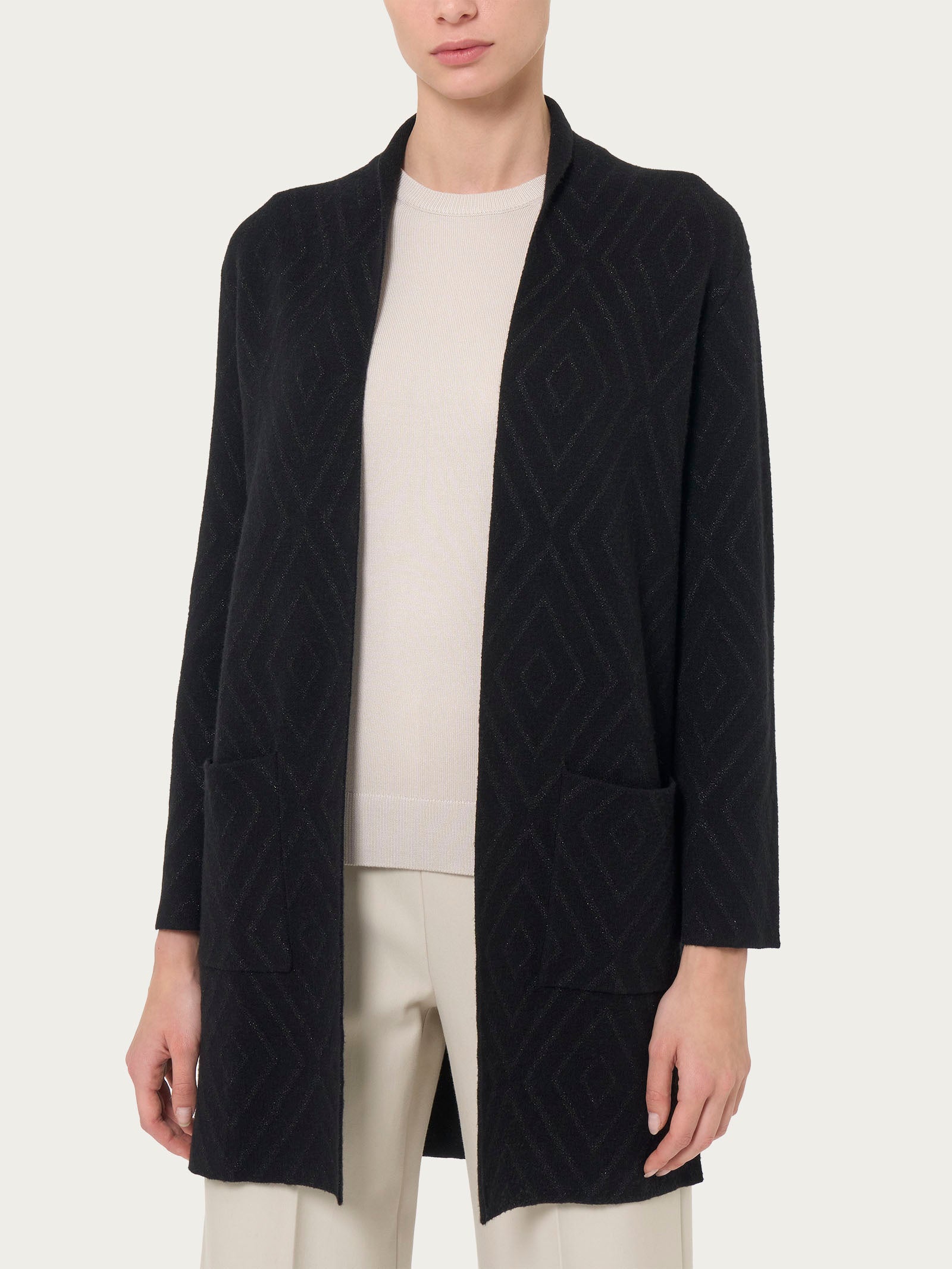 Ragno Four Seasons Cardigan Lungo Nero rombi lurex