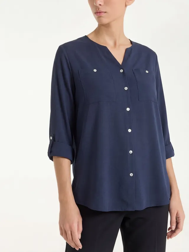 Ragno Voile Stretch Camicia Manica Risvoltabile Bleu