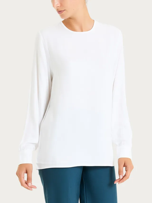 Ragno Winter Ecoseta Blusa Girocollo Donna Bianco Fluida