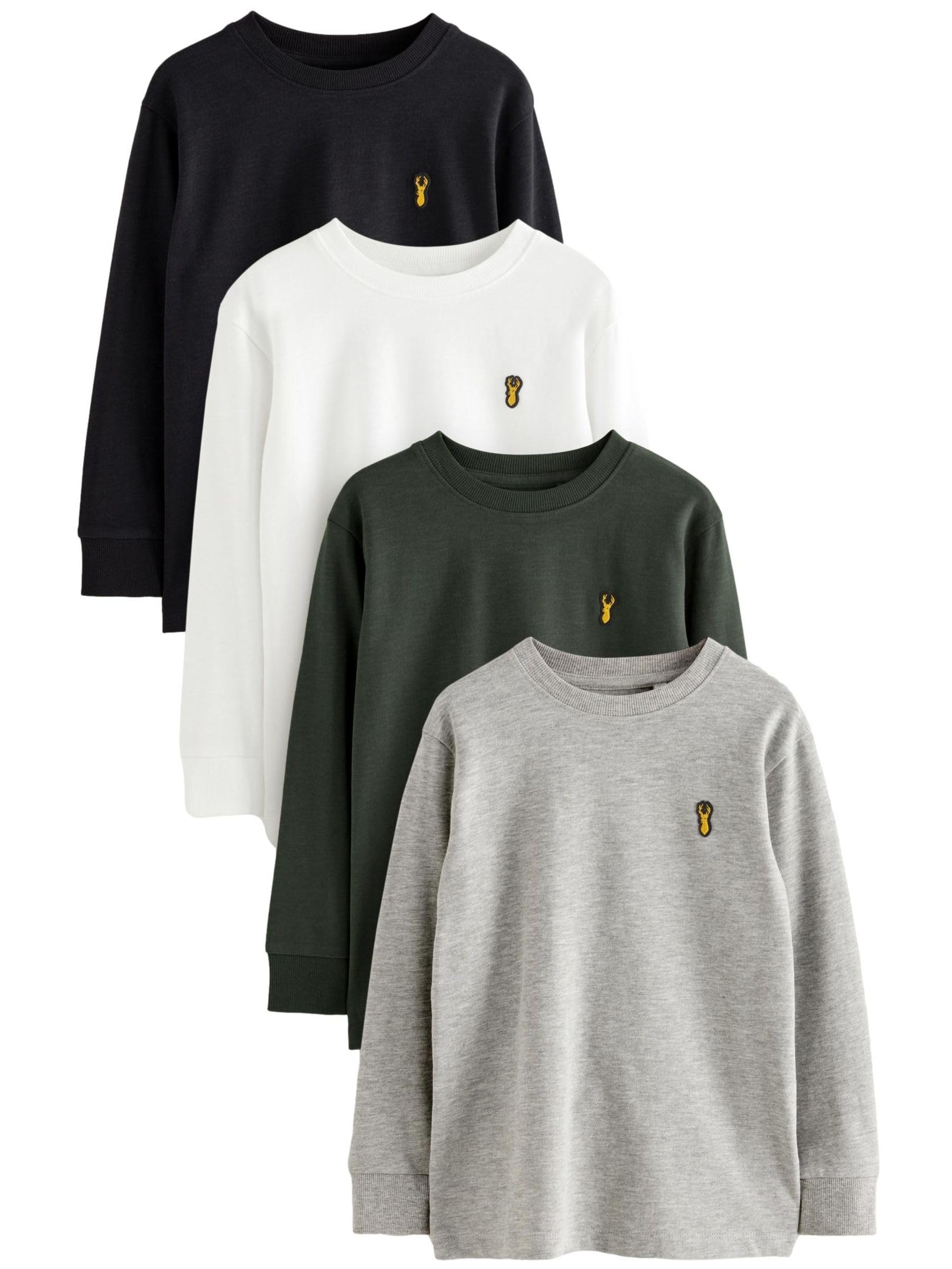 Next Magliette Ragazzo Maniche Lunghe 4 Pezzi con Logo Cervo