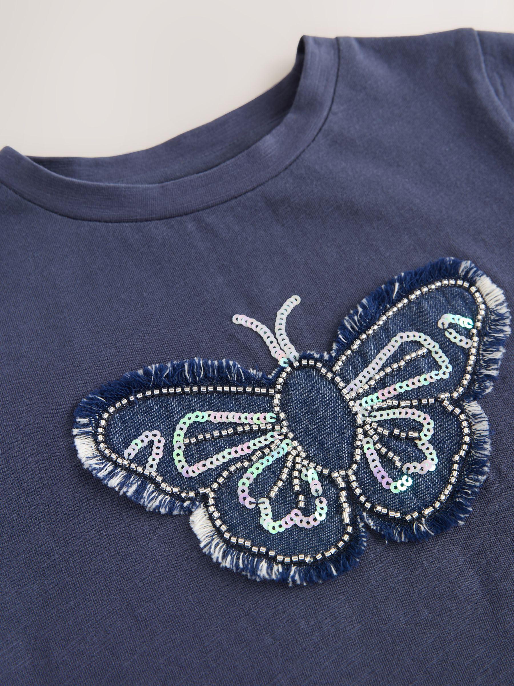 Next T-Shirt Farfalle Bambina 134 con Paillettes