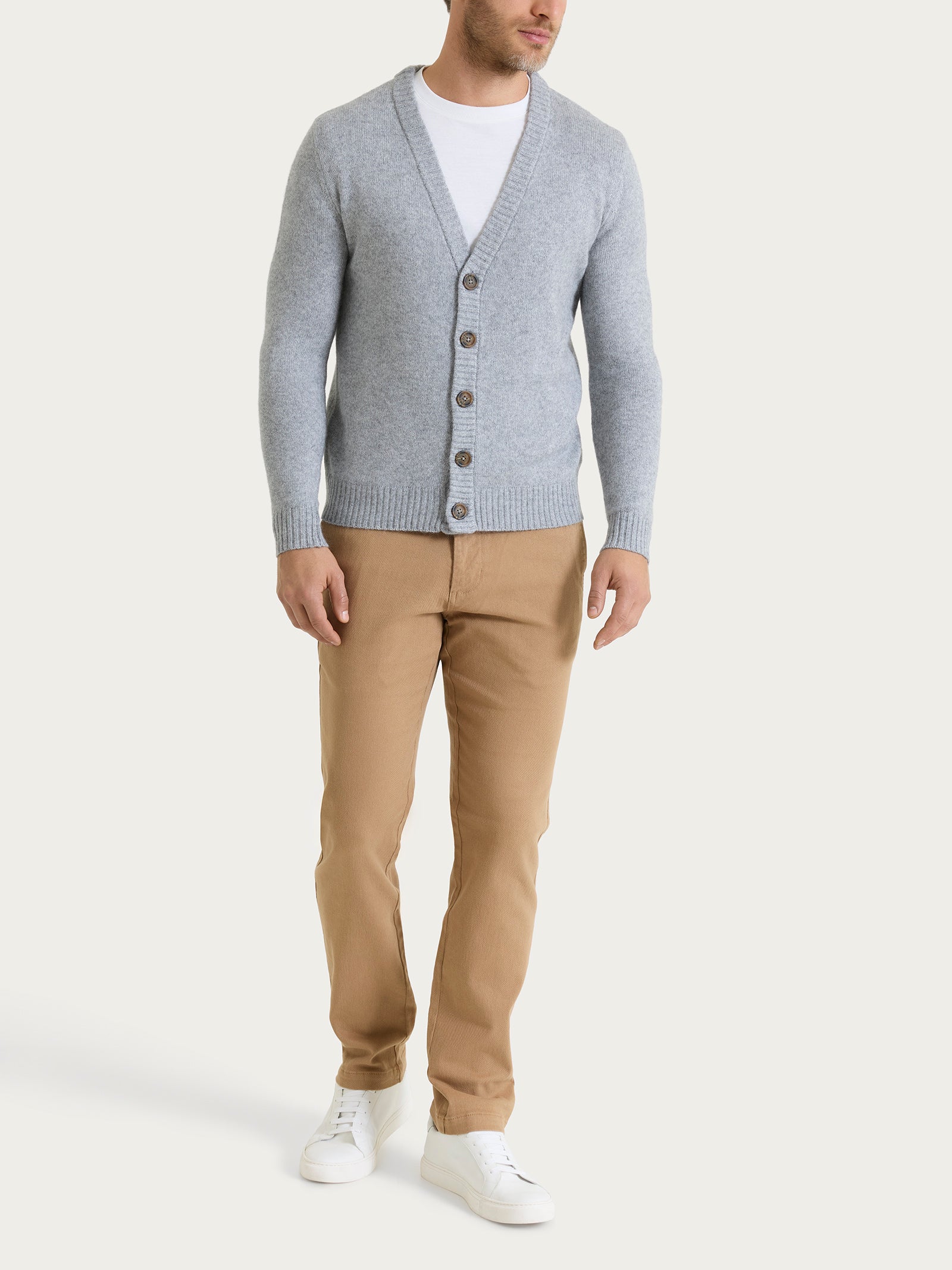 Ragno Natural Soft cardigan V Ghiaia Mel. lana
