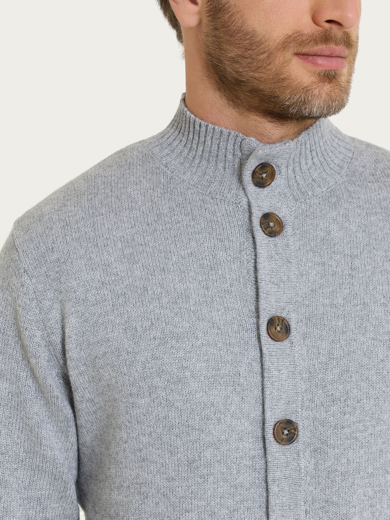 Ragno Natural Soft Cardigan collo alto Ghiaia Mel. morbido