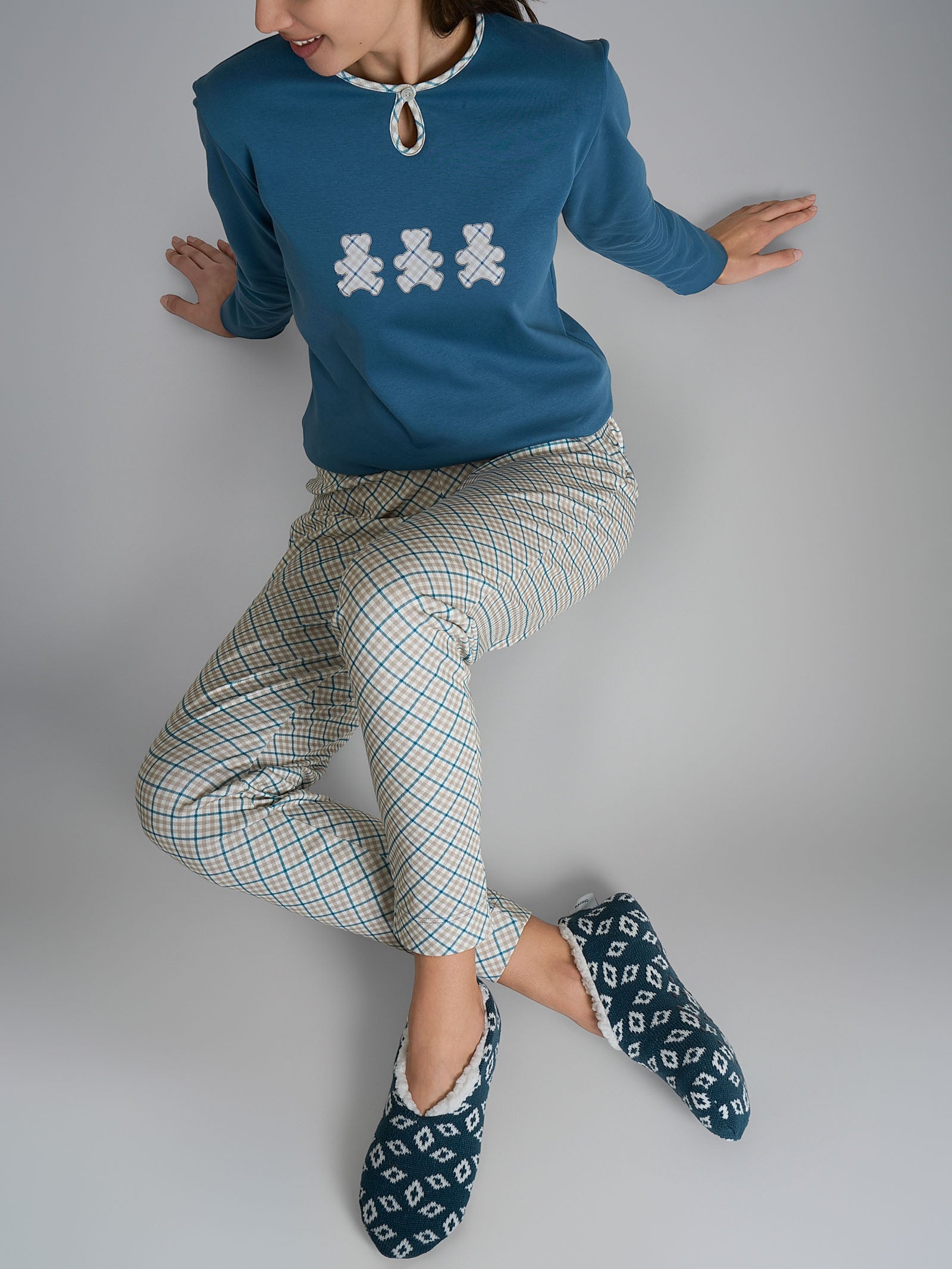 Ragno Sweet Emotion Pigiama Lungo Cotone Fant. Real Teal Tartan