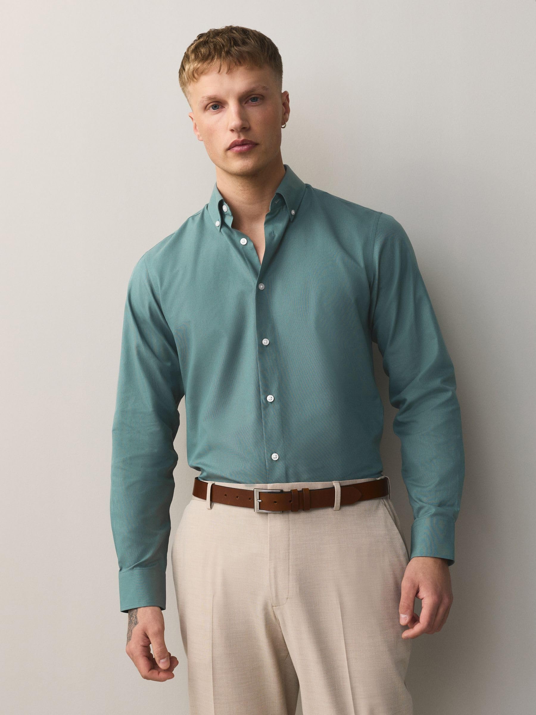 Next camicie uomo maniche lunghe bianco verde 2 pz