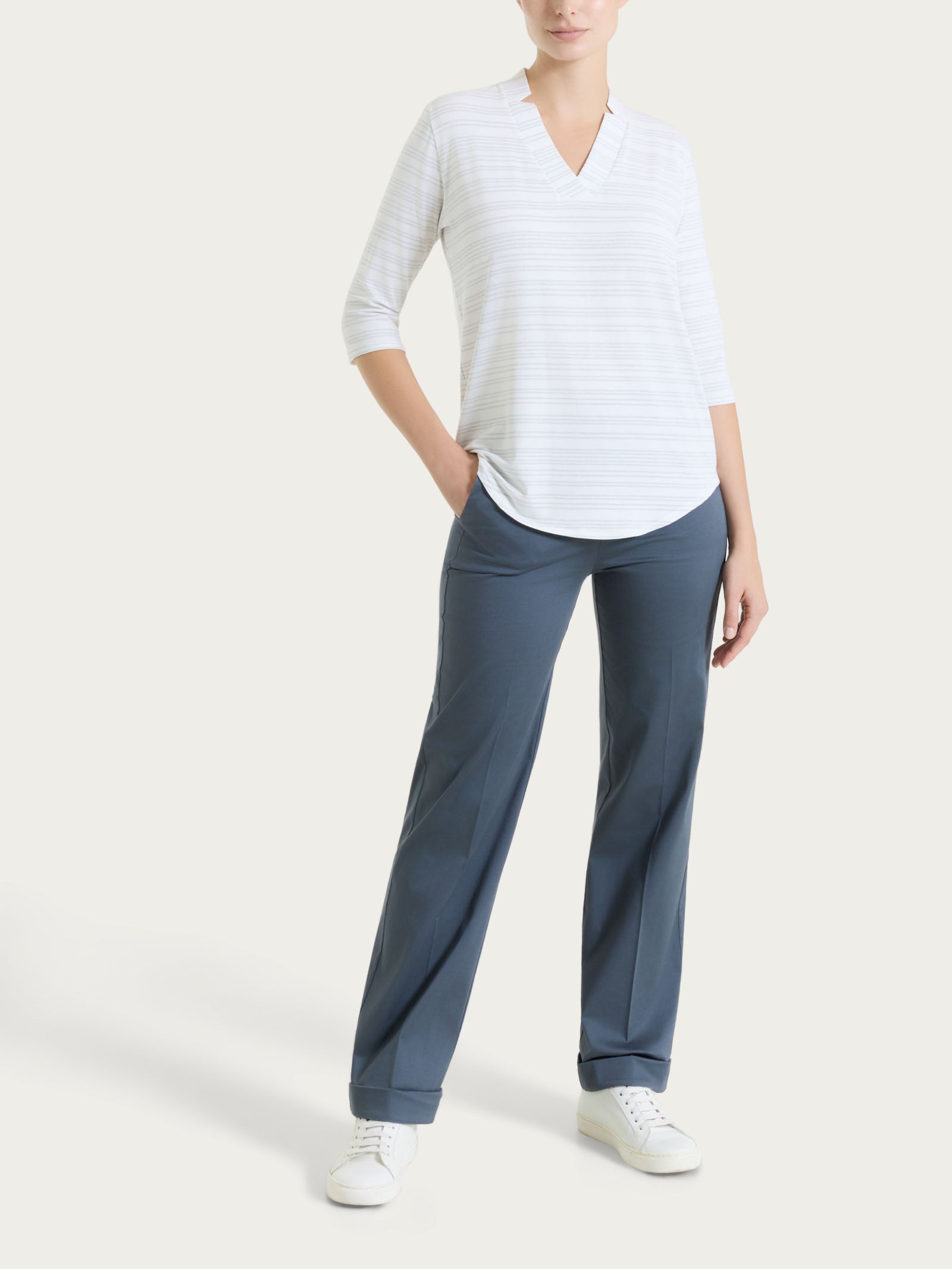 Ragno Viscosa Summer maglietta scollo V white righe