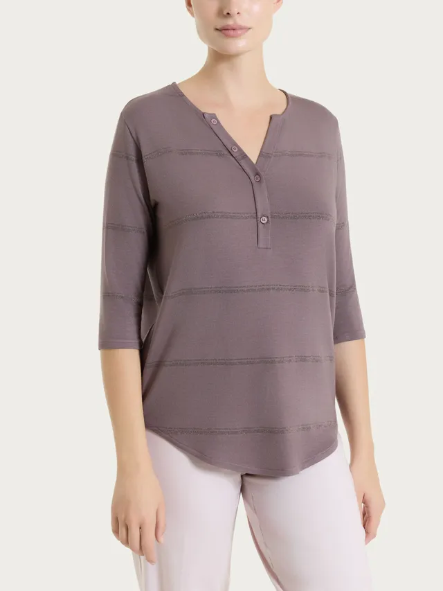 Ragno Perfetta Maglietta Righe Serafino Lurex Plum Truffle