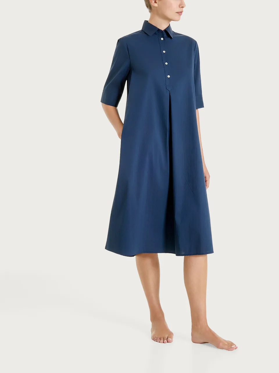 Ragno Abito Camicia Poplin Cotone Bleu tasche